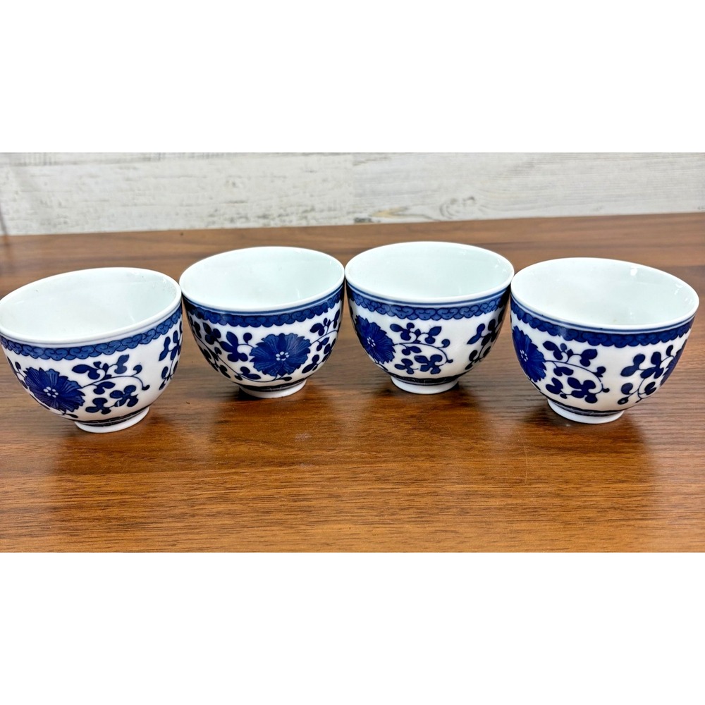 Chinese Cobalt Blue Porcelain Qianlong floral motifs Hand Painted Lot of 4